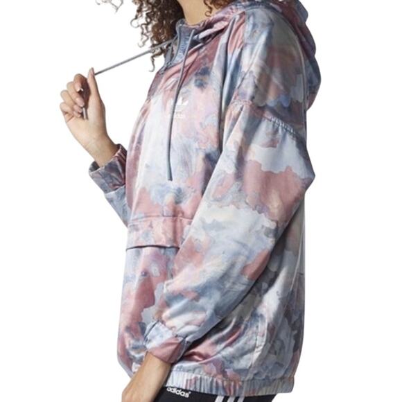 Adidas Floral Camo Hoodie Pastel Colors All Over Print Watercolor Satin Size M - Picture 4 of 10